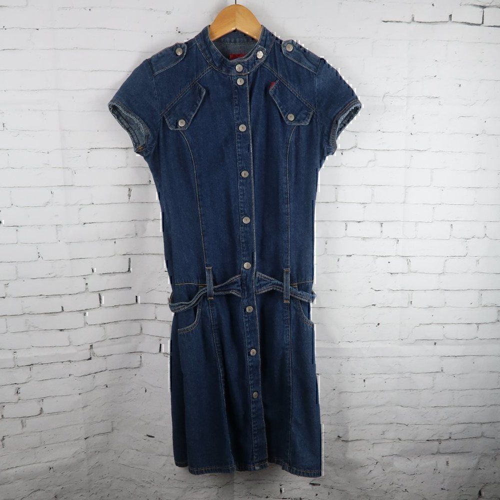 LEVI'S RED TAB BLUE DARK WASH DENIM CAP SLEEVE SNAP DOWN DRESS WOMENS SIZE SMALL